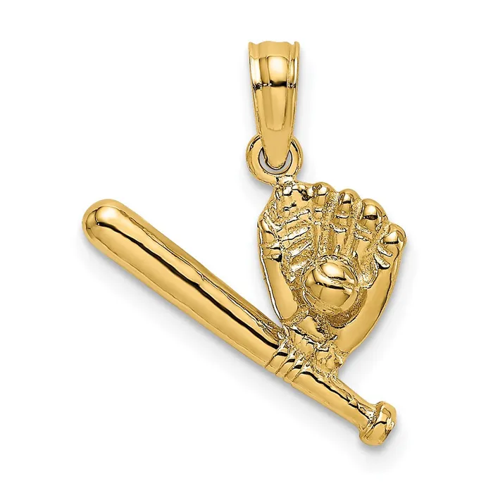 TreasureFineJewelers Charm Necklaces 14K Baseball Bat and Glove Charm