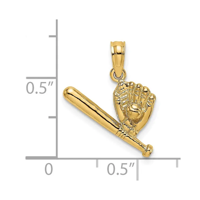 TreasureFineJewelers Charm Necklaces 14K Baseball Bat and Glove Charm