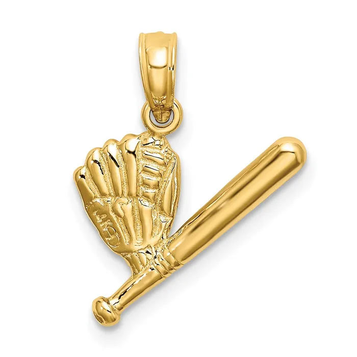 TreasureFineJewelers Charm Necklaces 14K Baseball Bat and Glove Charm