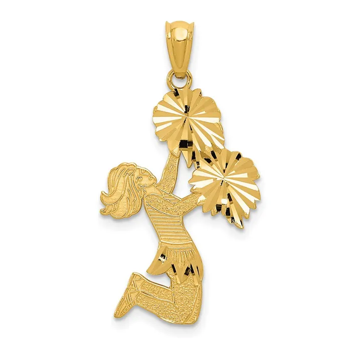 TreasureFineJewelers Charm Necklaces 14k Diamond Cut Cheerleader Charm