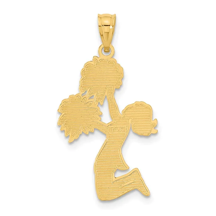 TreasureFineJewelers Charm Necklaces 14k Diamond Cut Cheerleader Charm