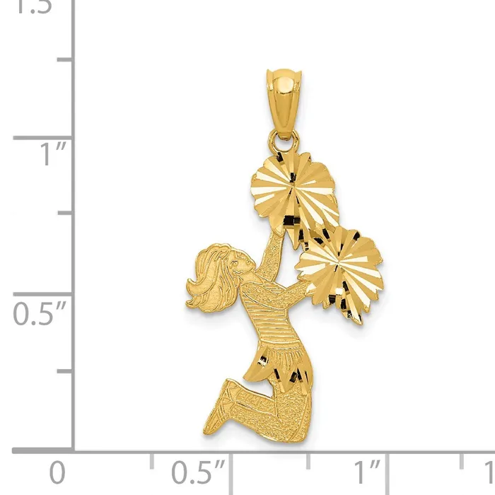 TreasureFineJewelers Charm Necklaces 14k Diamond Cut Cheerleader Charm