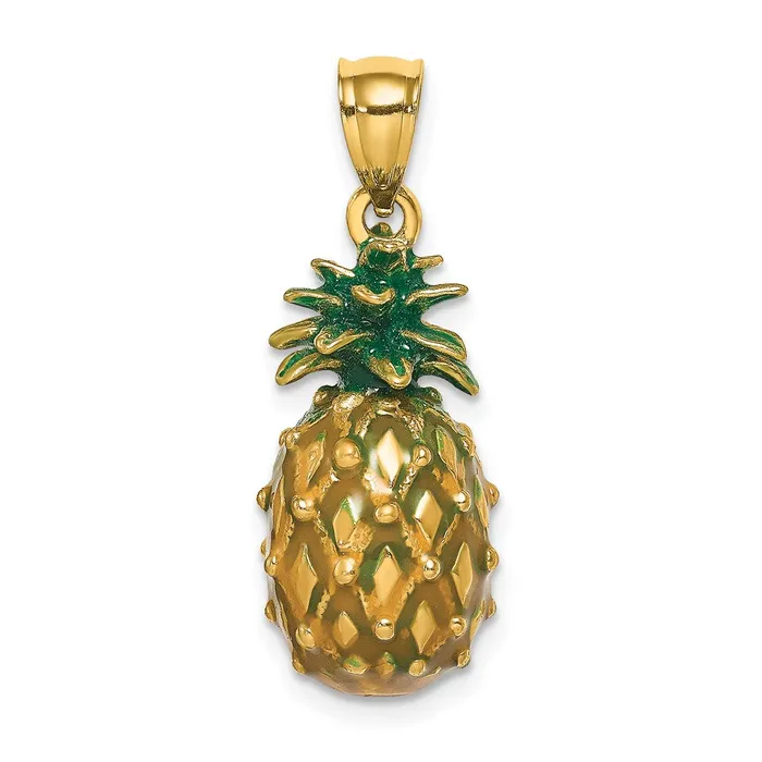 TreasureFineJewelers Charm Necklaces 14K Enamel and Polished 3D Pineapple Charm TreasureFineJewelers Charm Necklaces 14K Enamel and Polished 3D Pineapple Charm