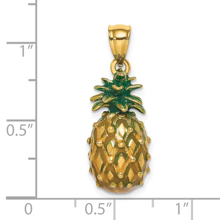 TreasureFineJewelers Charm Necklaces 14K Enamel and Polished 3D Pineapple Charm