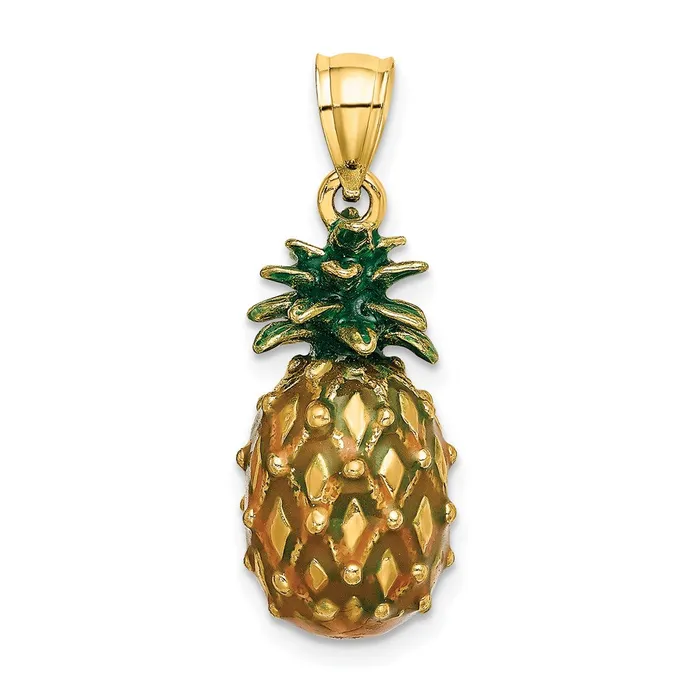 TreasureFineJewelers Charm Necklaces 14K Enamel and Polished 3D Pineapple Charm