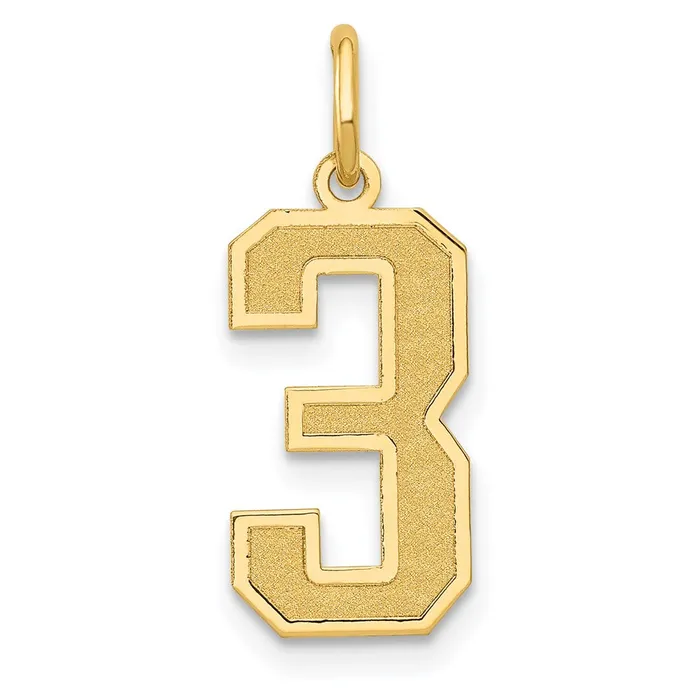 TreasureFineJewelers Charm Necklaces 14k Medium Satin Number 3 Charm