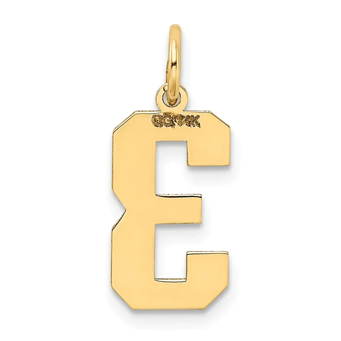 TreasureFineJewelers Charm Necklaces 14k Medium Satin Number 3 Charm