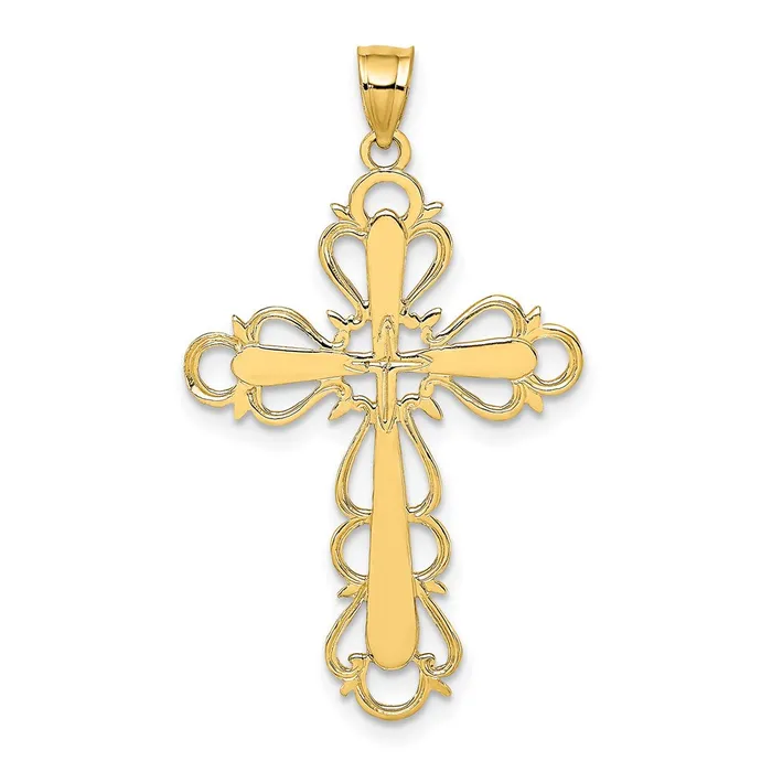 TreasureFineJewelers Charm Necklaces 14K Polished Lace Trim Cross Charm