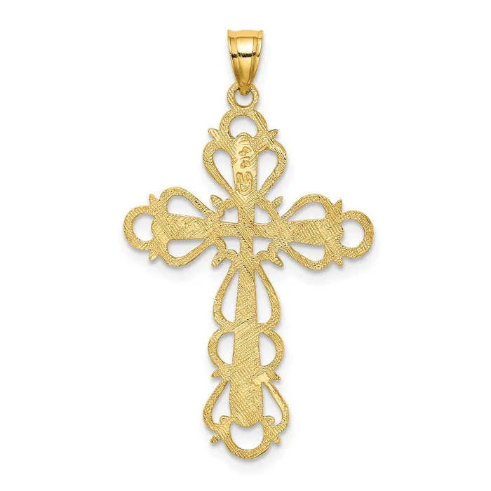 TreasureFineJewelers Charm Necklaces 14K Polished Lace Trim Cross Charm