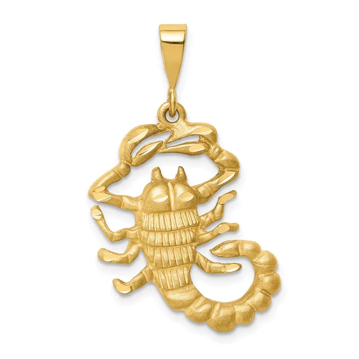TreasureFineJewelers Charm Necklaces 14k Satin Diamondcut Scorpio Zodiac Charm