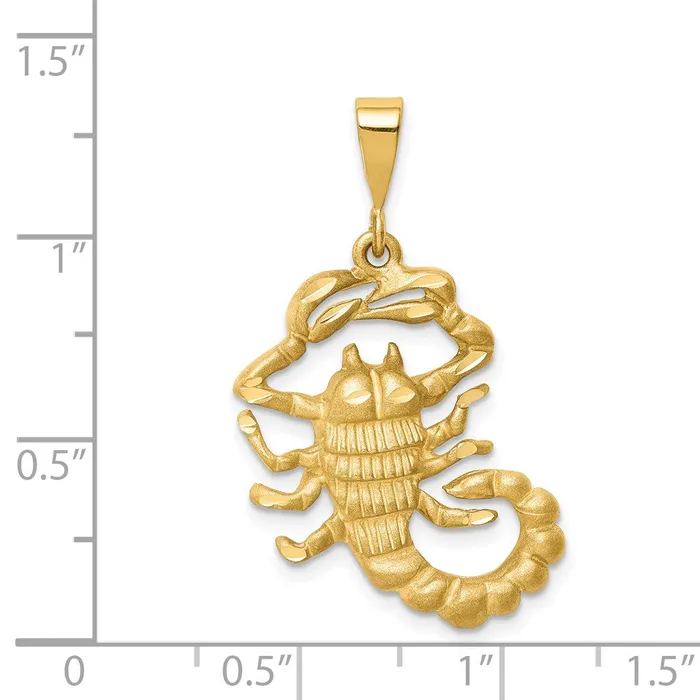 TreasureFineJewelers Charm Necklaces 14k Satin Diamondcut Scorpio Zodiac Charm