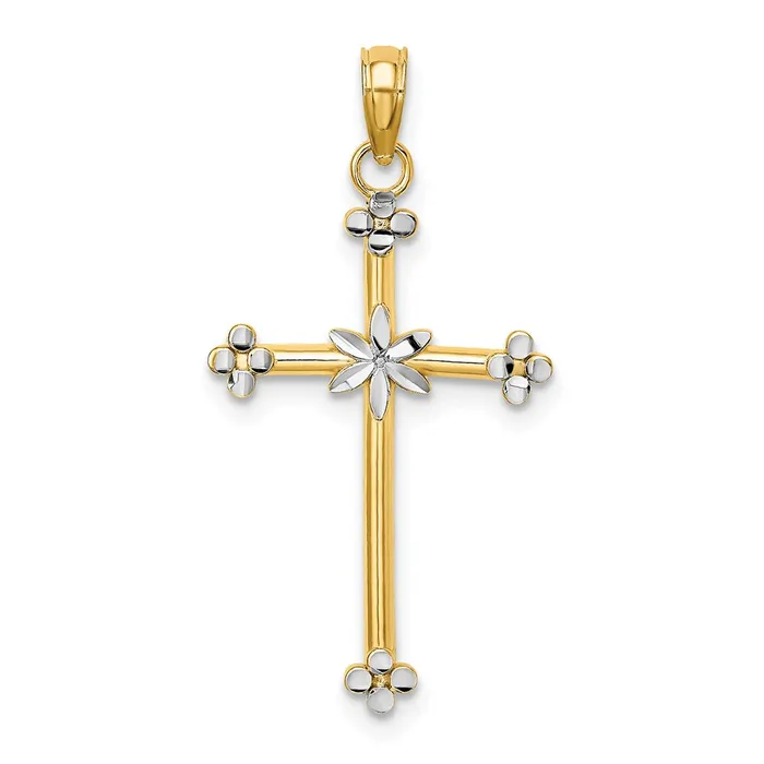 TreasureFineJewelers Charm Necklaces 14k w Rhodium Thin DC Cross Charm