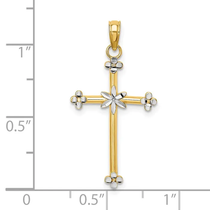 TreasureFineJewelers Charm Necklaces 14k w Rhodium Thin DC Cross Charm