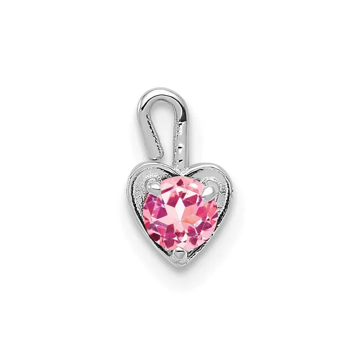 TreasureFineJewelers Charm Necklaces 14k White Gold October Synthetic Birthstone Heart Charm