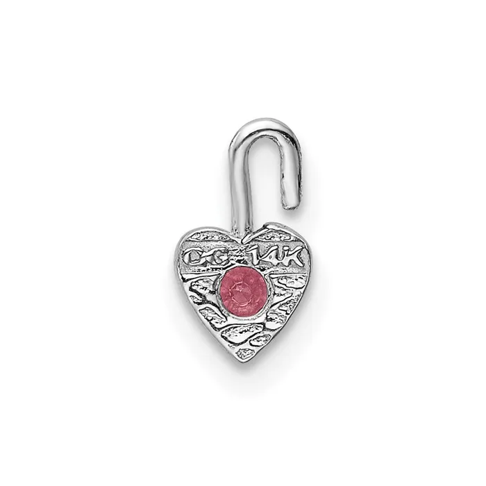 TreasureFineJewelers Charm Necklaces 14k White Gold October Synthetic Birthstone Heart Charm