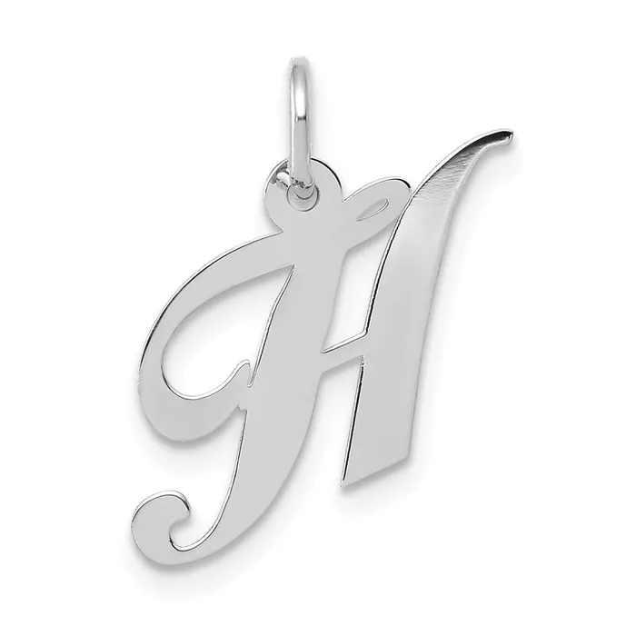 TreasureFineJewelers Charm Necklaces 14k White Gold Small Fancy Script Letter H Initial Charm