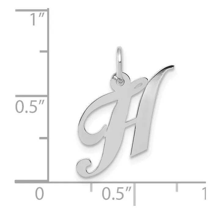 TreasureFineJewelers Charm Necklaces 14k White Gold Small Fancy Script Letter H Initial Charm