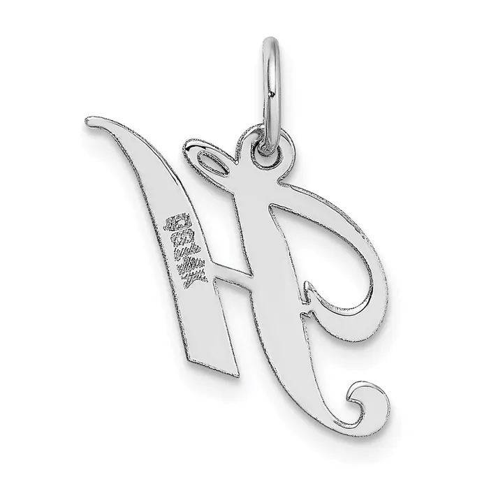 TreasureFineJewelers Charm Necklaces 14k White Gold Small Fancy Script Letter H Initial Charm