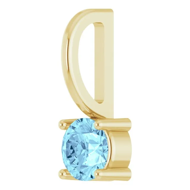 TreasureFineJewelers Charm Necklaces 14K Yellow Gold Imitation Aquamarine Solitaire CharmPendant