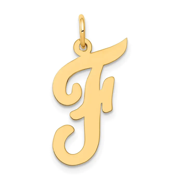 TreasureFineJewelers Charm Necklaces 14k Yellow Gold Large Script Letter F Initial Charm