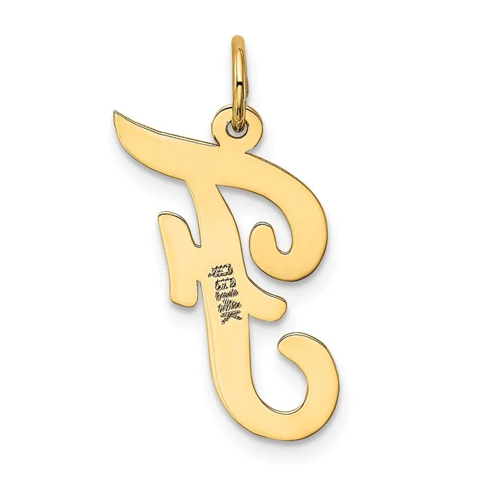 TreasureFineJewelers Charm Necklaces 14k Yellow Gold Large Script Letter F Initial Charm