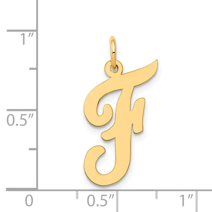 TreasureFineJewelers Charm Necklaces 14k Yellow Gold Large Script Letter F Initial Charm