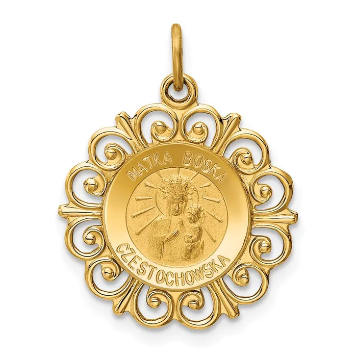 TreasureFineJewelers Charm Necklaces 14k Yellow Gold Matka Boska Medal Charm TreasureFineJewelers Charm Necklaces 14k Yellow Gold Matka Boska Medal Charm