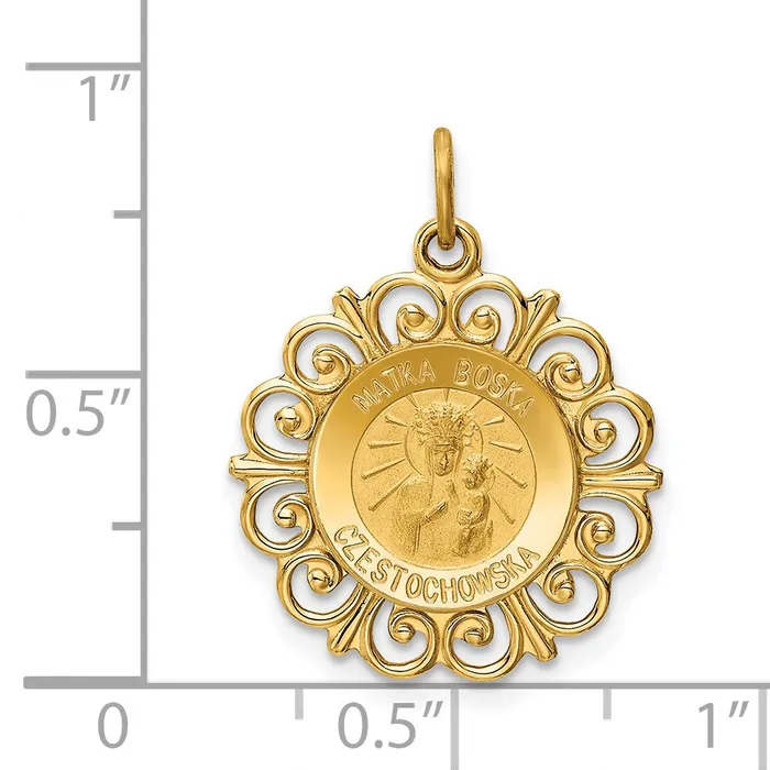 TreasureFineJewelers Charm Necklaces 14k Yellow Gold Matka Boska Medal Charm