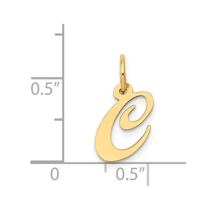 TreasureFineJewelers Charm Necklaces 14k Yellow Gold Small Fancy Script Letter C Initial Charm