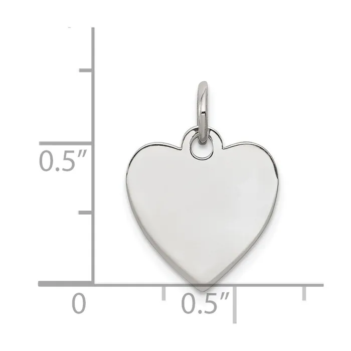TreasureFineJewelers Charm Necklaces SS Rhplt Engraveable Heart Polished FrontSatin Back Disc Charm