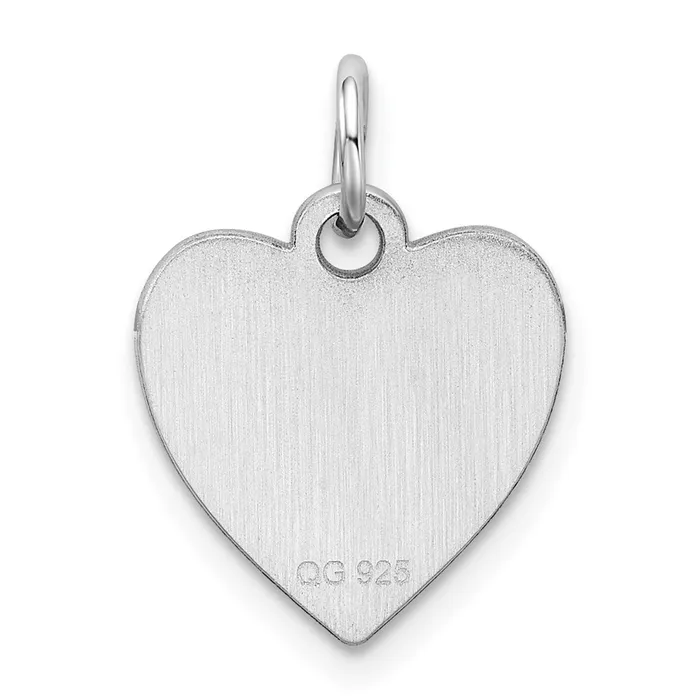 TreasureFineJewelers Charm Necklaces SS Rhplt Engraveable Heart Polished FrontSatin Back Disc Charm
