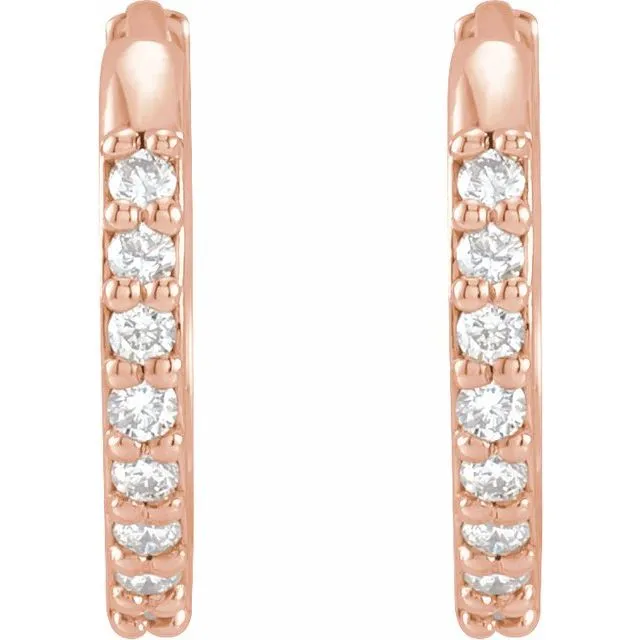 TreasureFineJewelers Earrings 14K Rose Gold 18 CTW Natural Diamond 125 mm Huggie Earrings