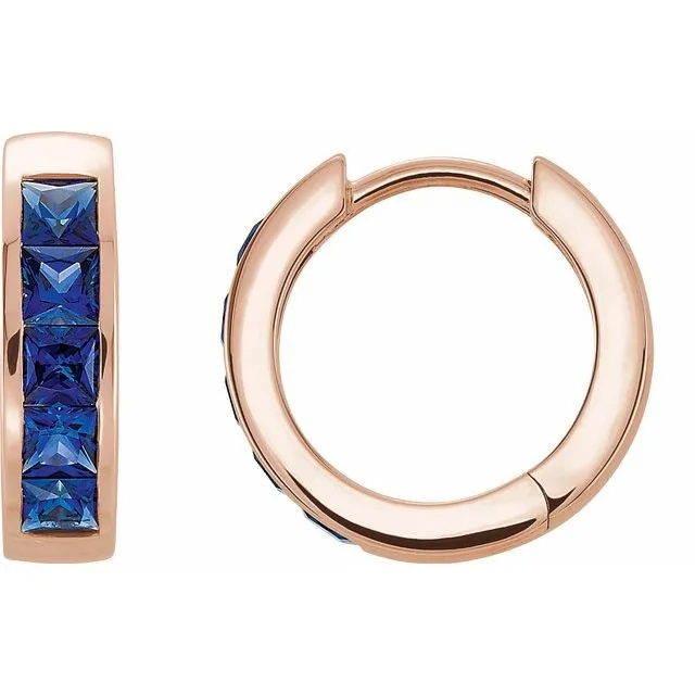 TreasureFineJewelers Earrings 14K Rose LabCreated Blue Sapphire Hoop Earrings TreasureFineJewelers Earrings 14K Rose LabCreated Blue Sapphire Hoop Earrings