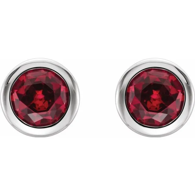 TreasureFineJewelers Earrings 14K White 4 mm Round LabCreated Ruby Birthstone Earrings