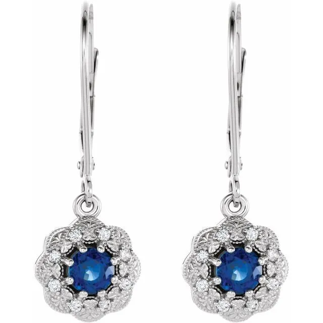 TreasureFineJewelers Earrings 14K White Blue Sapphire 110 CTW Diamond HaloStyle Earrings