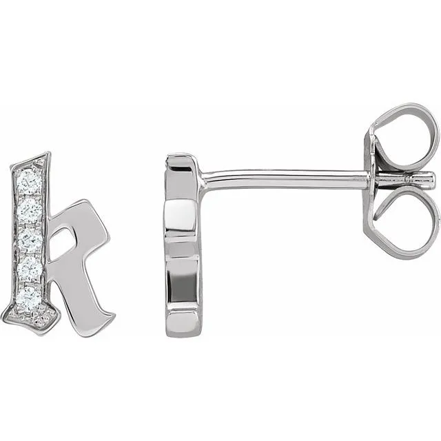 TreasureFineJewelers Earrings 14K White Gold 025 CTW Diamond Single Gothic Initial K Earring TreasureFineJewelers Earrings 14K White Gold 025 CTW Diamond Single Gothic Initial K Earring