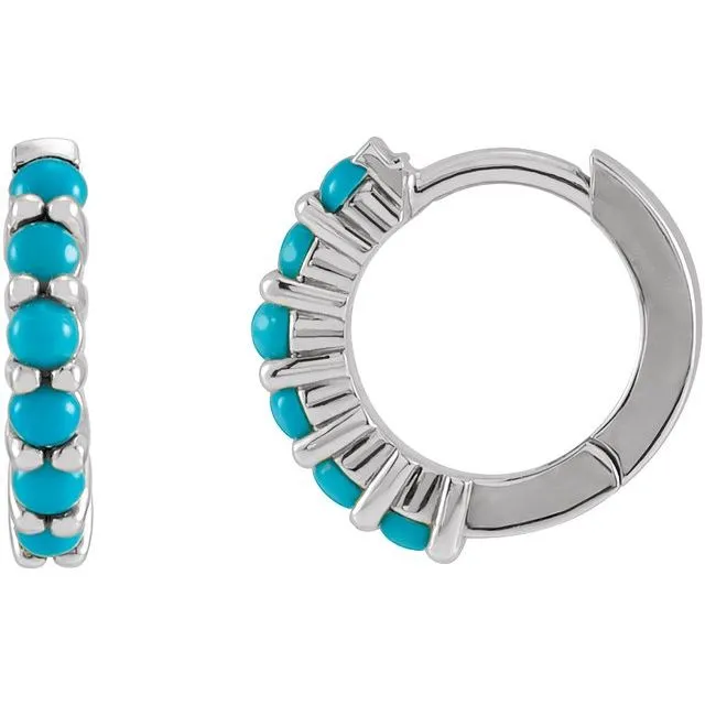 TreasureFineJewelers Earrings 14K White Gold 122 mm Natural Turquoise Huggie Hoop Earrings TreasureFineJewelers Earrings 14K White Gold 122 mm Natural Turquoise Huggie Hoop Earrings