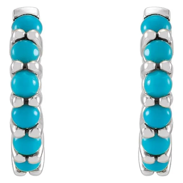 TreasureFineJewelers Earrings 14K White Gold 122 mm Natural Turquoise Huggie Hoop Earrings