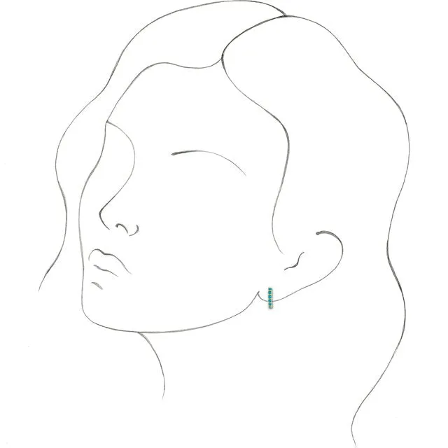 TreasureFineJewelers Earrings 14K White Gold 122 mm Natural Turquoise Huggie Hoop Earrings