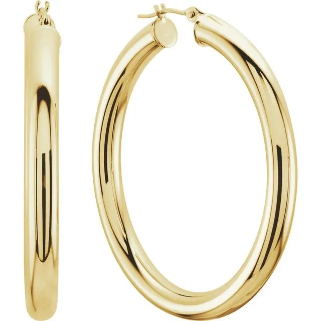 TreasureFineJewelers Earrings 14K Yellow Gold 30 mm Tube Hoop Earrings