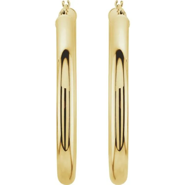 TreasureFineJewelers Earrings 14K Yellow Gold 30 mm Tube Hoop Earrings