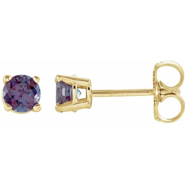 TreasureFineJewelers Earrings 14K Yellow Gold 4 mm LabGrown Alexandrite Stud Earrings with Friction Post TreasureFineJewelers Earrings 14K Yellow Gold 4 mm LabGrown Alexandrite Stud Earrings with Friction Post