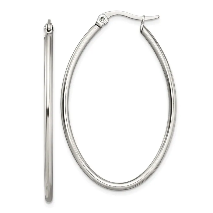 TreasureFineJewelers Earrings Stainless Steel Polished 30mm Diameter Oval Hoop Earrings TreasureFineJewelers Earrings Stainless Steel Polished 30mm Diameter Oval Hoop Earrings