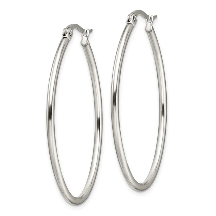 TreasureFineJewelers Earrings Stainless Steel Polished 30mm Diameter Oval Hoop Earrings