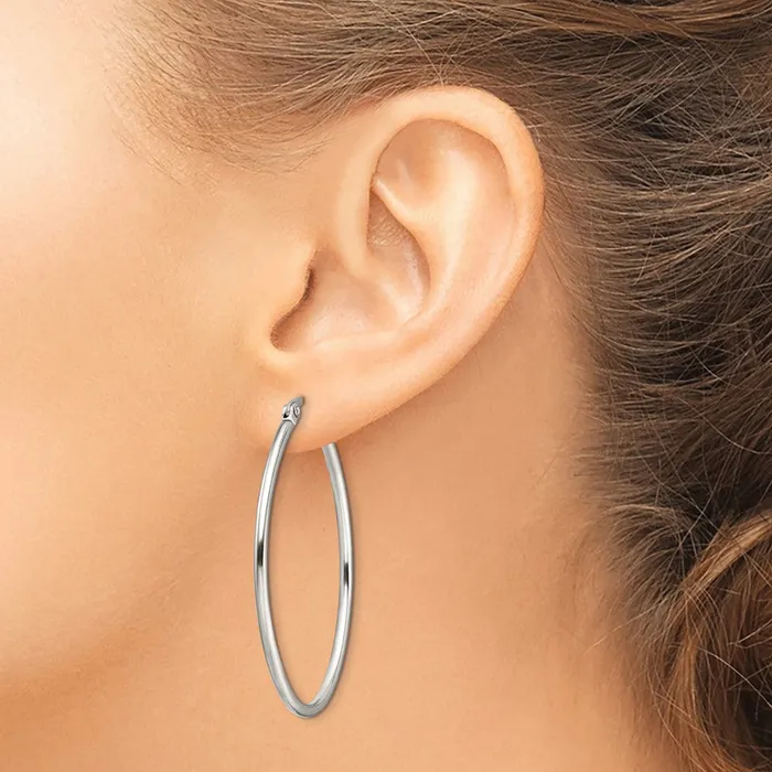 TreasureFineJewelers Earrings Stainless Steel Polished 30mm Diameter Oval Hoop Earrings