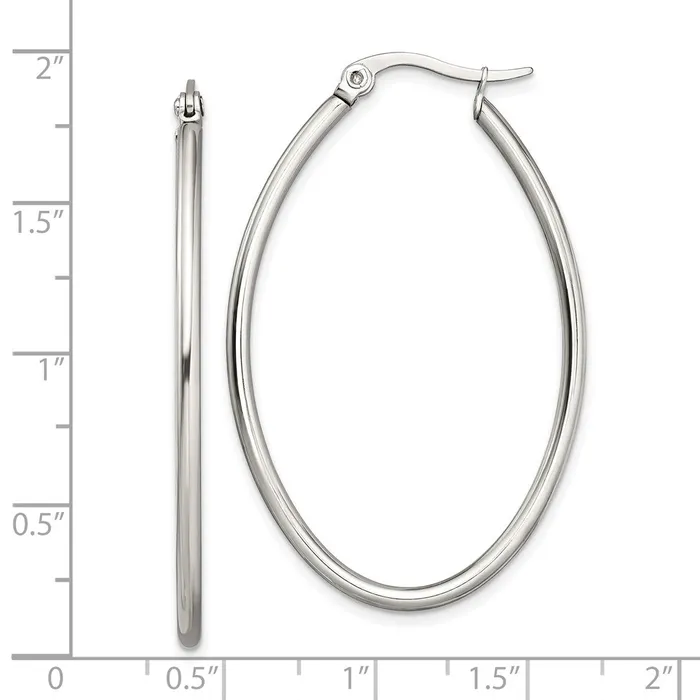 TreasureFineJewelers Earrings Stainless Steel Polished 30mm Diameter Oval Hoop Earrings