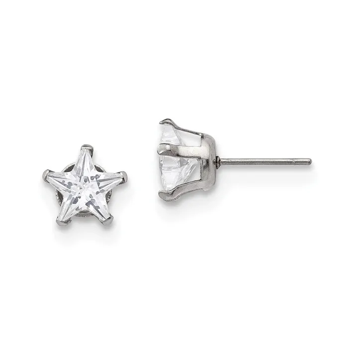 TreasureFineJewelers Earrings Stainless Steel Polished 8mm Star CZ Stud Post Earrings TreasureFineJewelers Earrings Stainless Steel Polished 8mm Star CZ Stud Post Earrings