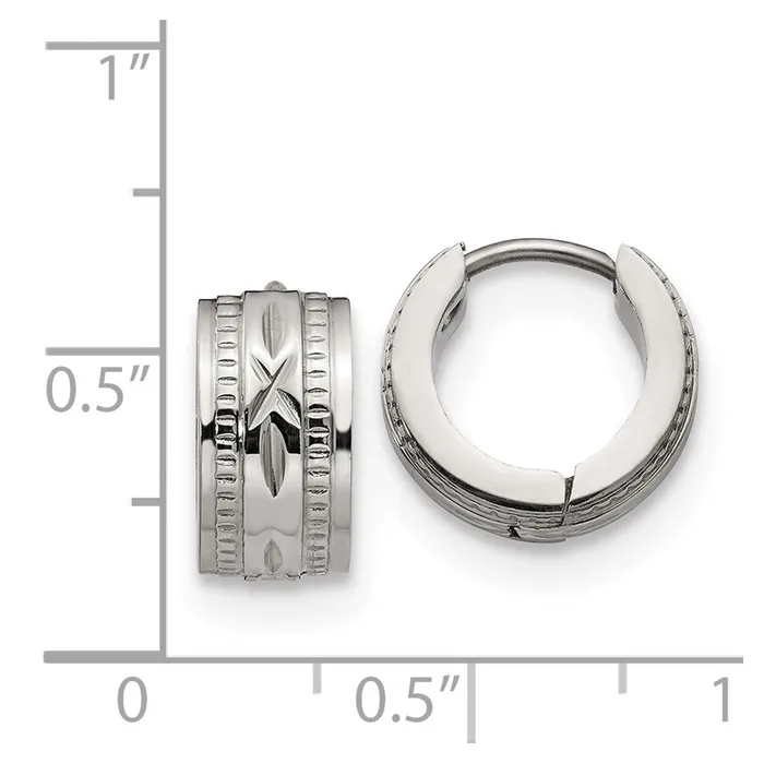 TreasureFineJewelers Earrings Stainless Steel Polished and Textured 6mm Hinged Hoop Earrings