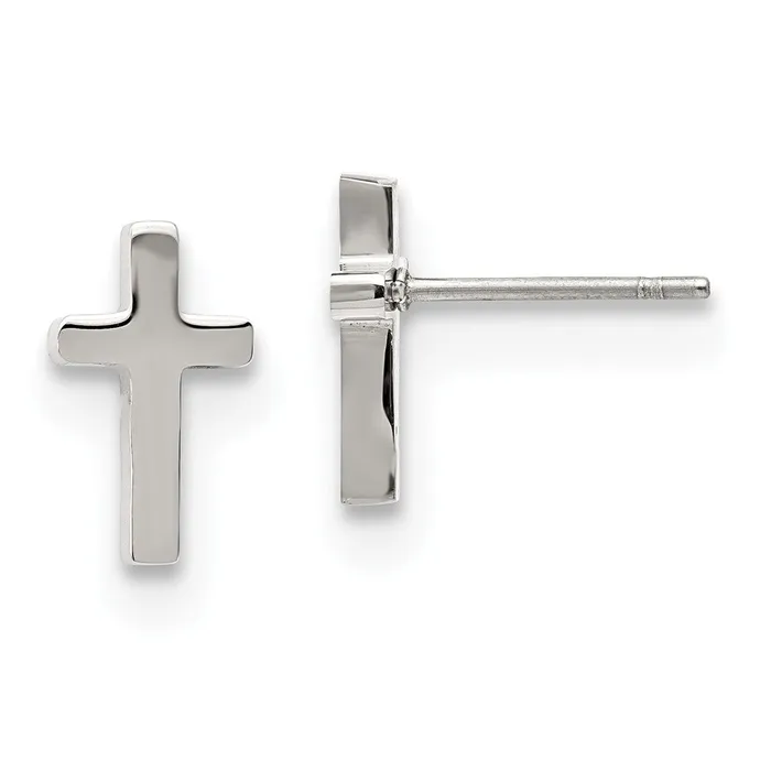 TreasureFineJewelers Earrings Stainless Steel Polished Cross Post Earrings