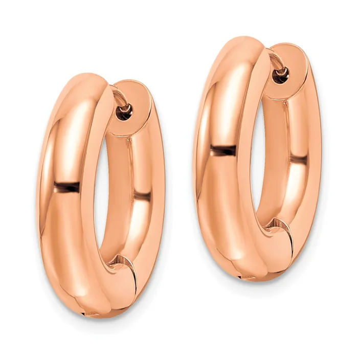 TreasureFineJewelers Earrings Stainless Steel Polished Rose IPplated 5mm Hinged Hoop Earrings
